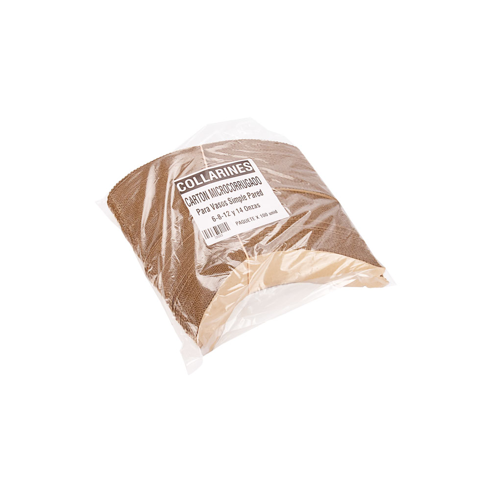 COLLARINES KRAFT LISOS FERNANDEZ  PARA VASOS 6/8/12/14OZ  *100UNID