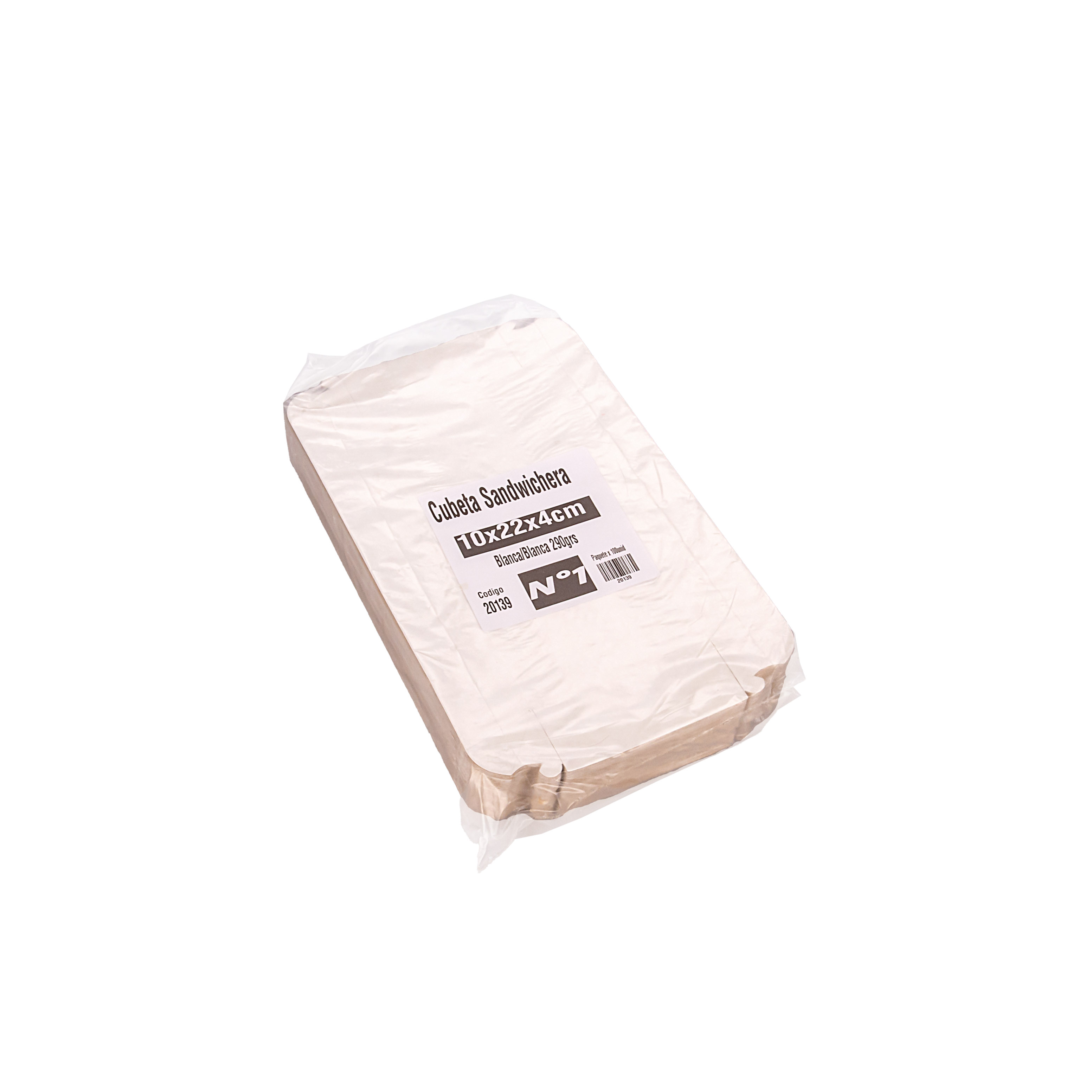 CUBETA SANDWICHERA CARTULINA BCA/BCA Nº1 FERNANDEZ 290GRS (22*10*4CM) *100 UNID