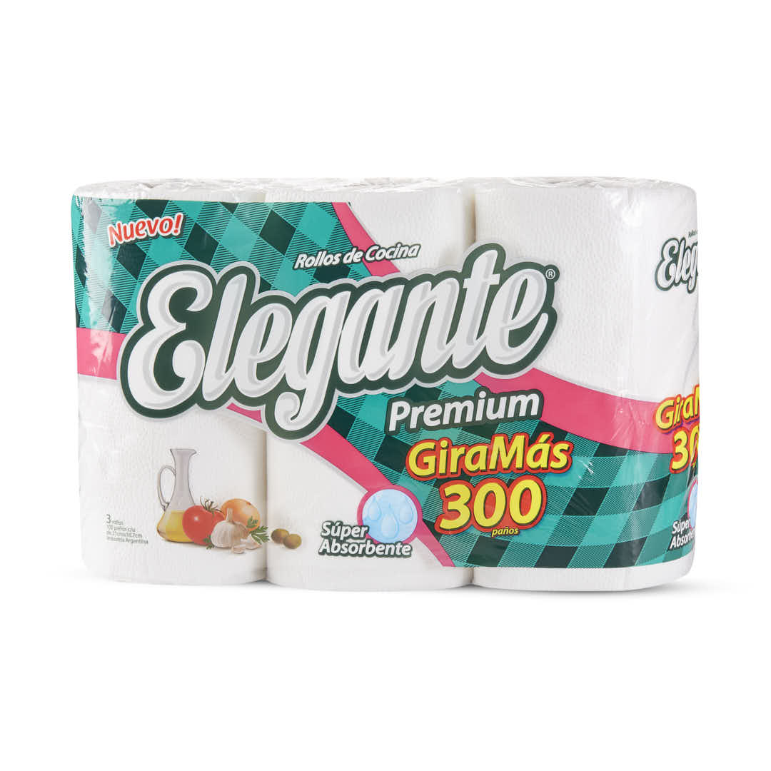 PAPEL COCINA.(3U*100 PAÑOS) ELEGANTE PREMIUN GIRA MAS*UNID (OFERTA)