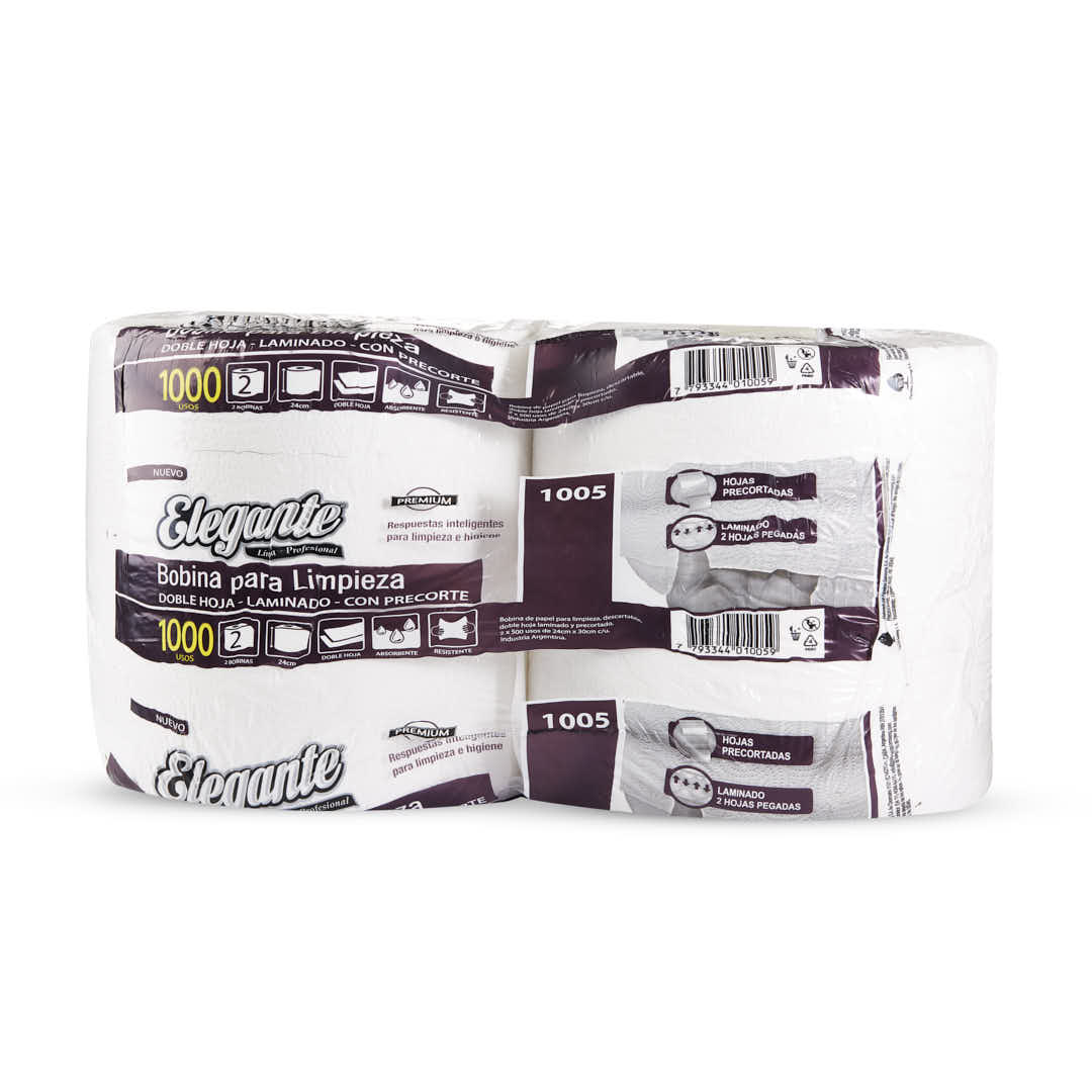 PAPEL TISSUE (24CM*500 USOS) ELEGANTE DOBLE HOJA PRECORTE (1000 USOS) *2 ROLLOS