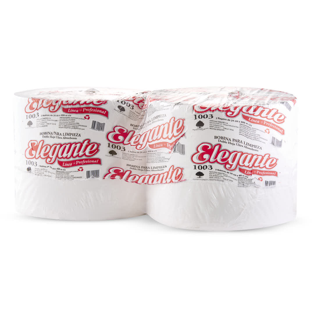 PAPEL TISSUE (24CM*400MTS) ELEGANTE BLANCO DOBLE HOJA (800MTS) *2 ROLLOS