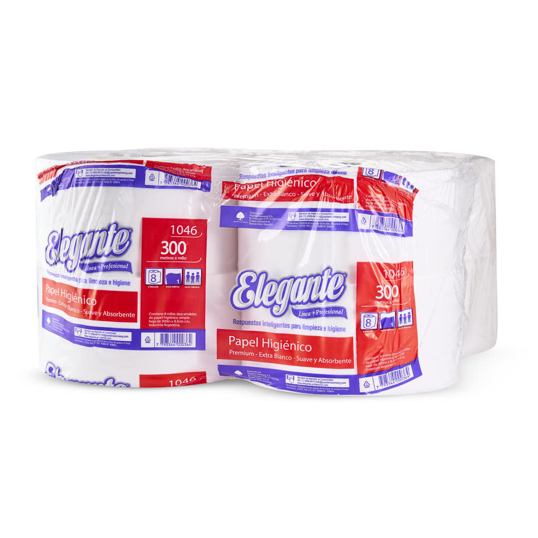 PAPEL HIGIENICO INSTITUCIONAL (8U*300MTS) ELEGANTE CONO CHICO BLANCO *UNID.