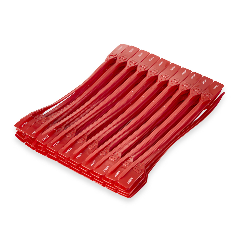 PRECINTOS NUMERADOS 40CM PLASTICOS ROJO TRABA METALICA *100UNID