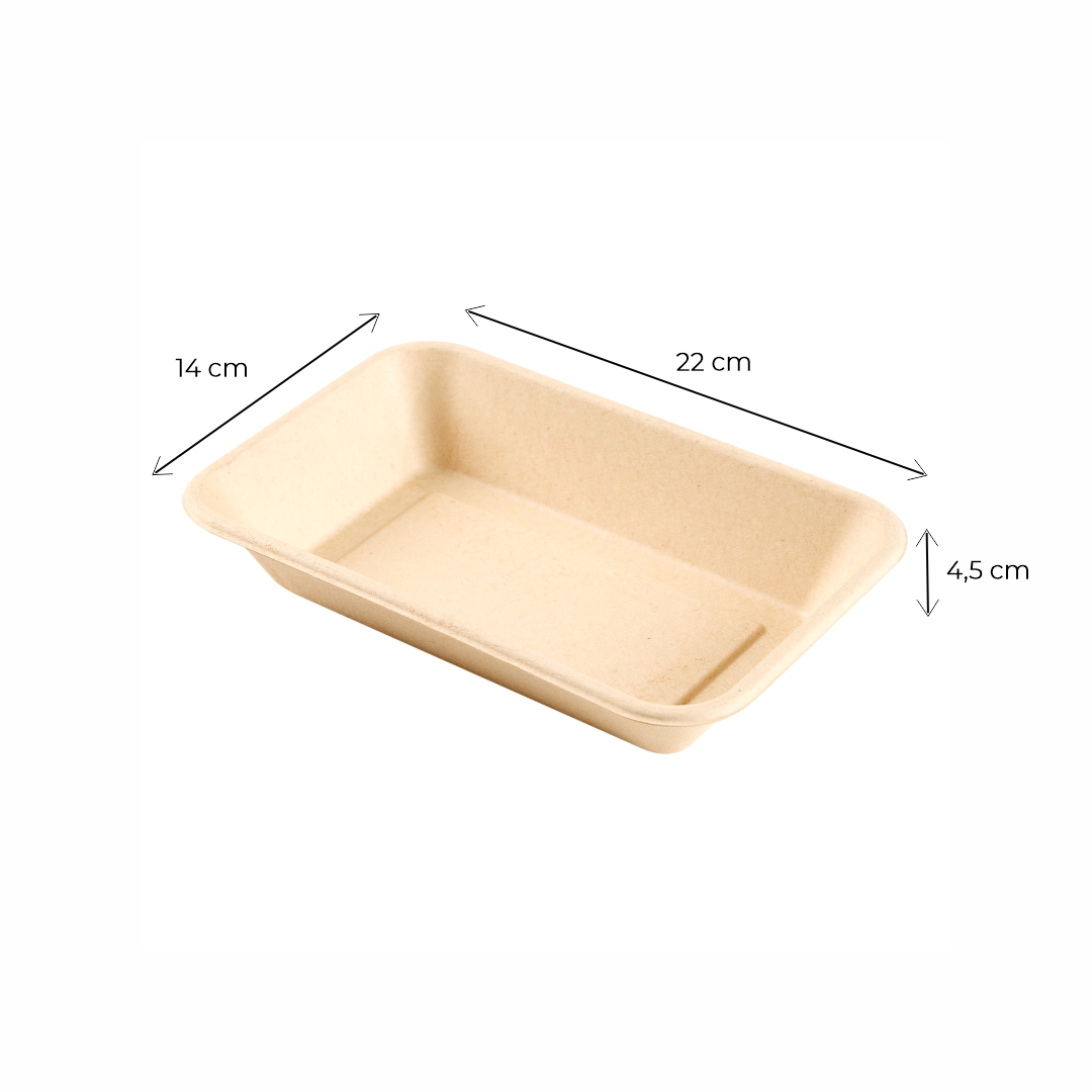BANDEJA BAGAZO DE CAÑA BIO RECT. 103L (24OZ) BEIGE (14*4.5*22CM) *50UNID.