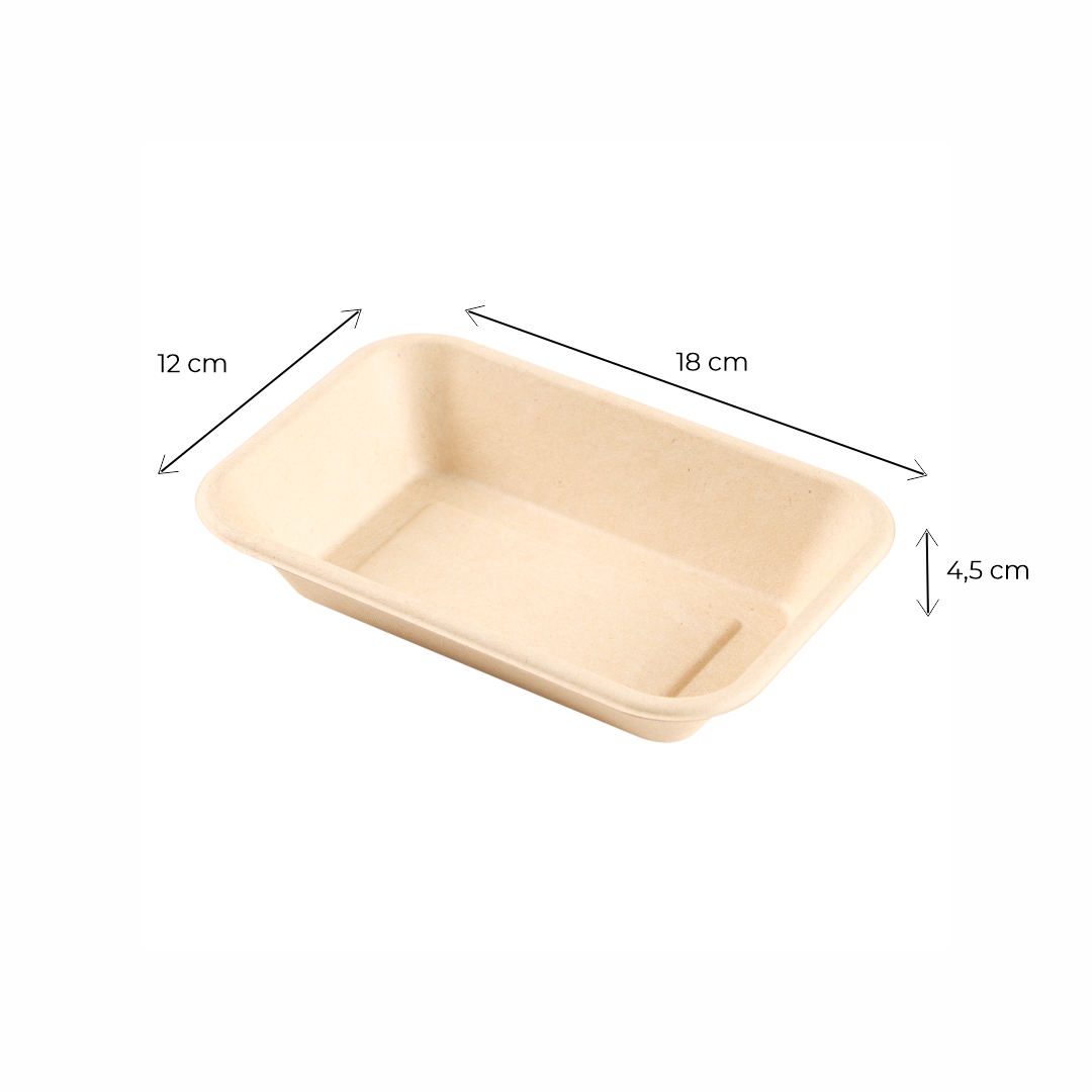 BANDEJA BAGAZO DE CAÑA BIO RECT. 102 (16OZ) BEIGE (12*4.5*18CM) *50UNID.