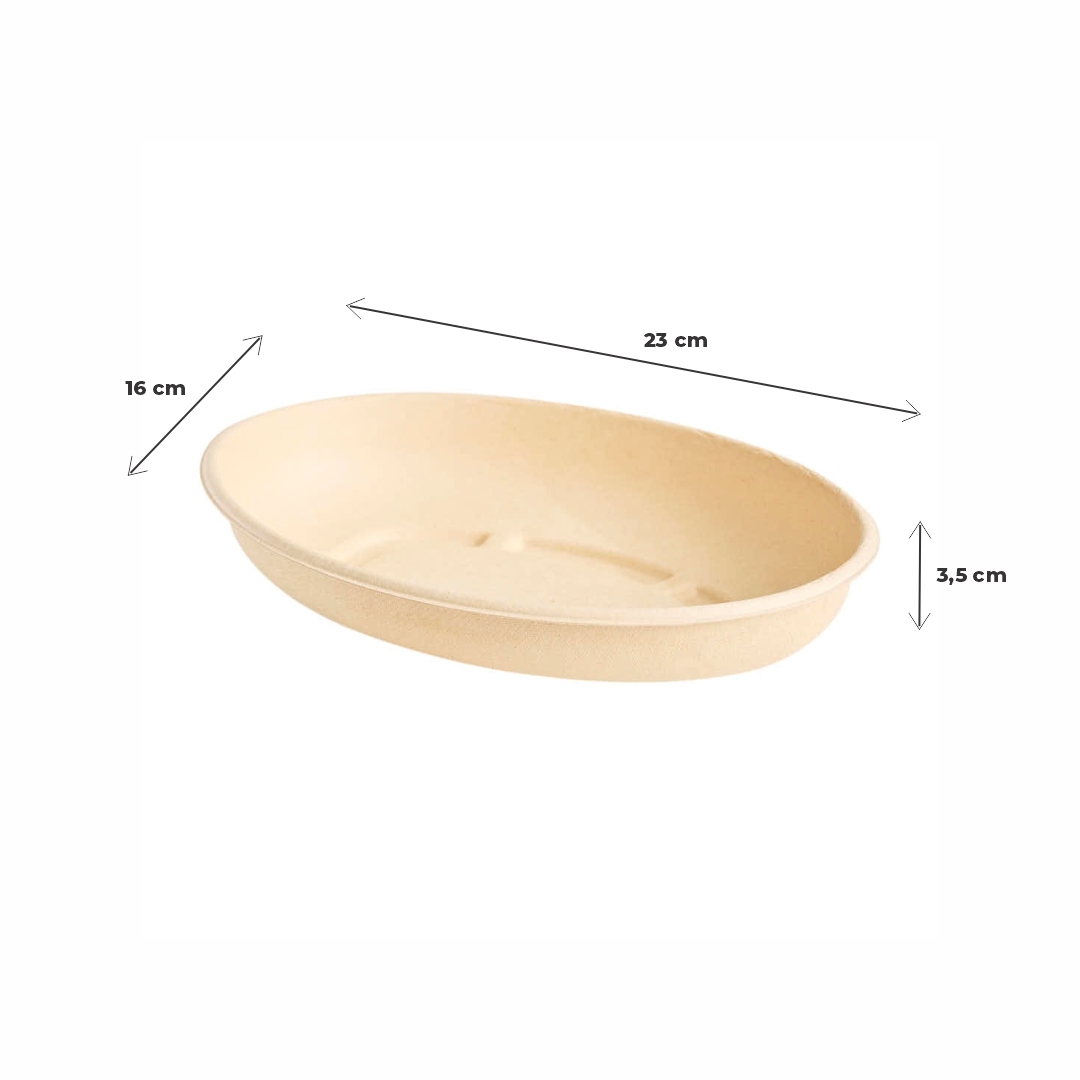 BANDEJA BAGAZO DE CAÑA BIO OVAL 780CC BEIGE (16*3.5*23CM) *50UNID.