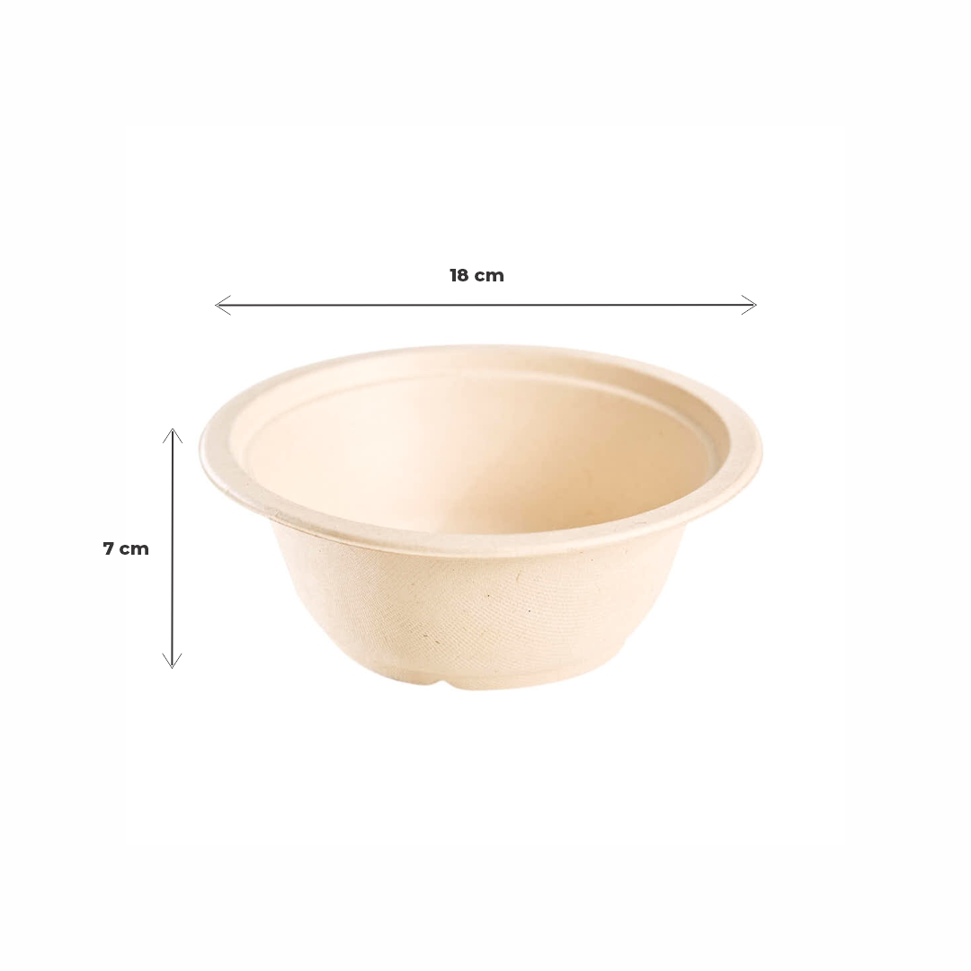 ENSALADERA REDONDA BAGAZO DE CAÑA BANDEX 978CC BEIGE (18*7CM) *100UNID.