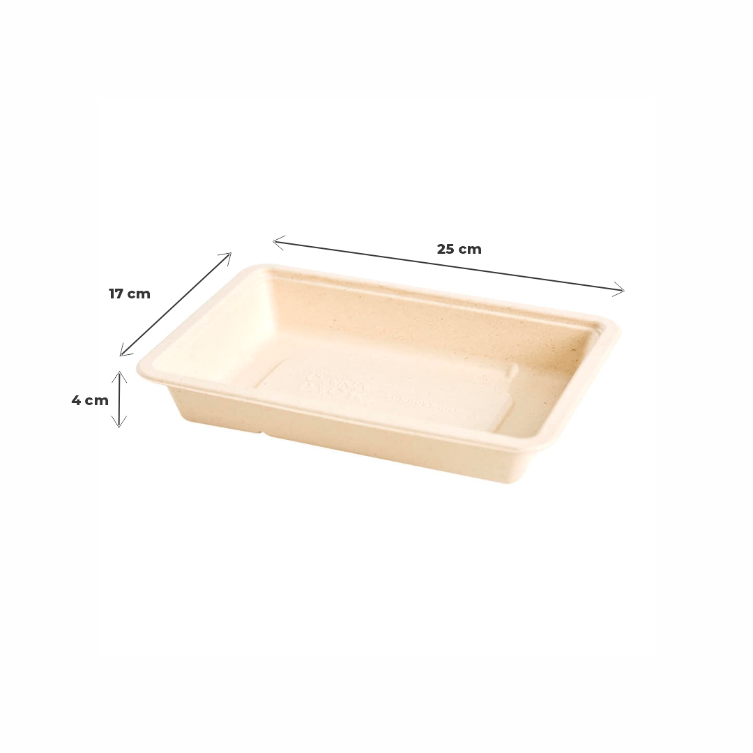 BANDEJA BAGAZO DE CAÑA BANDEX RECT.105 BEIGE 1200CC (17*25*4CM) *100UNID