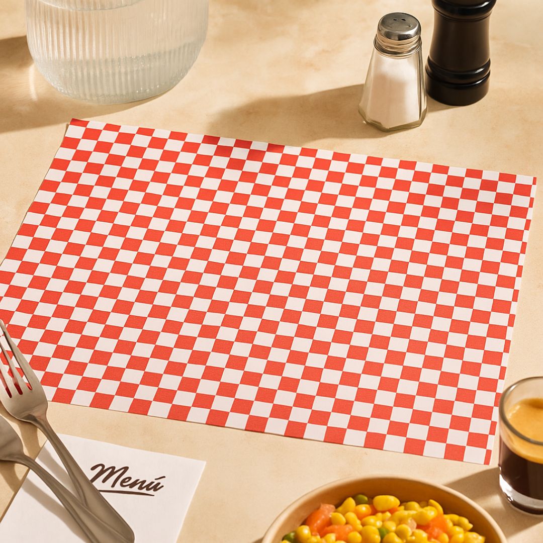 INDIVIDUALES PAPEL MULTI &#039;CUADRO ROJO&#039; BLANCO (70GRS - 30X40CM) PAQ*500UNID .