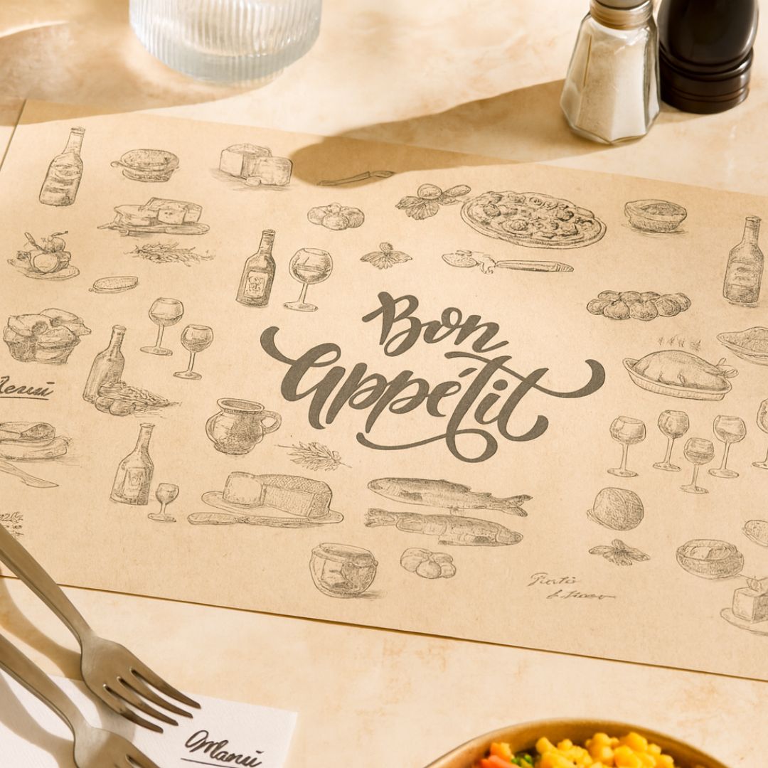 INDIVIDUALES PAPEL MULTI &#039;BON APPETIT&#039; KRAFT (60GRS - 30X40CM) PAQ*500UNID .
