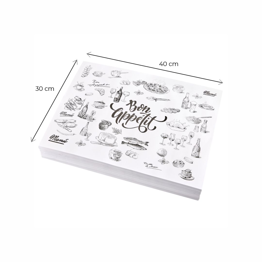 INDIVIDUALES PAPEL MULTI &#039;BON APPETIT&#039; BLANCO (70GRS - 30X40CM) PAQ*500UNID .