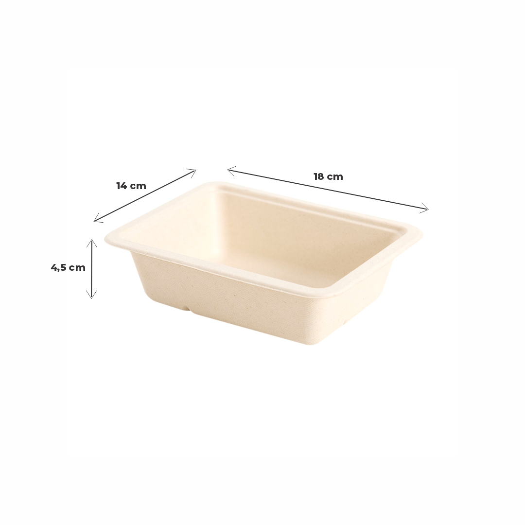 BANDEJA BAGAZO DE CAÑA BANDEX RECT.103 BEIGE (14*18*4.5CM) *100UNID