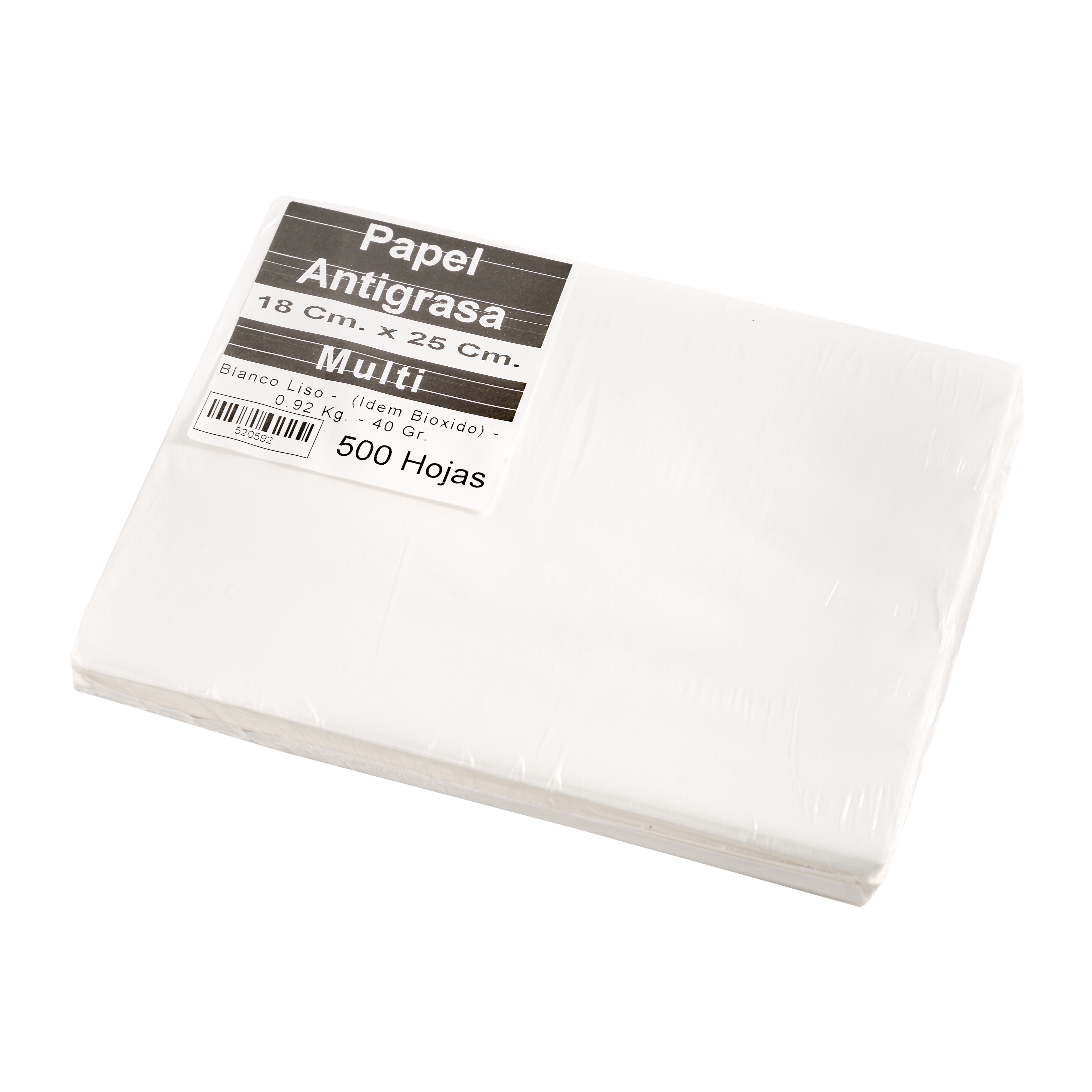 PAPEL ANTIGRASA MULTI 18*25CM BLANCO LISO (SIMIL BIOXIDO) (0.92KG) *500 HOJAS