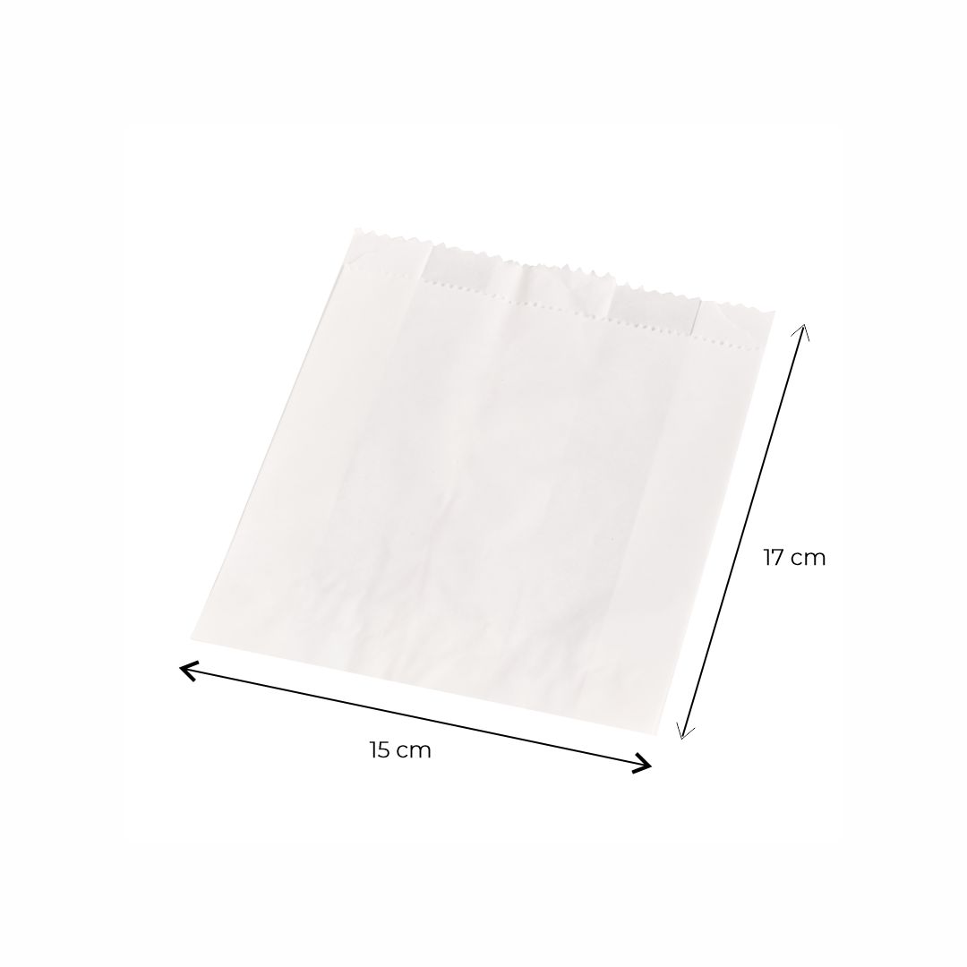BOLSA MEDIALUNAS PAPEL ANTIGRASA BLANCO (15*5*17CM) (SIMIL BIOXIDO) *100UNID