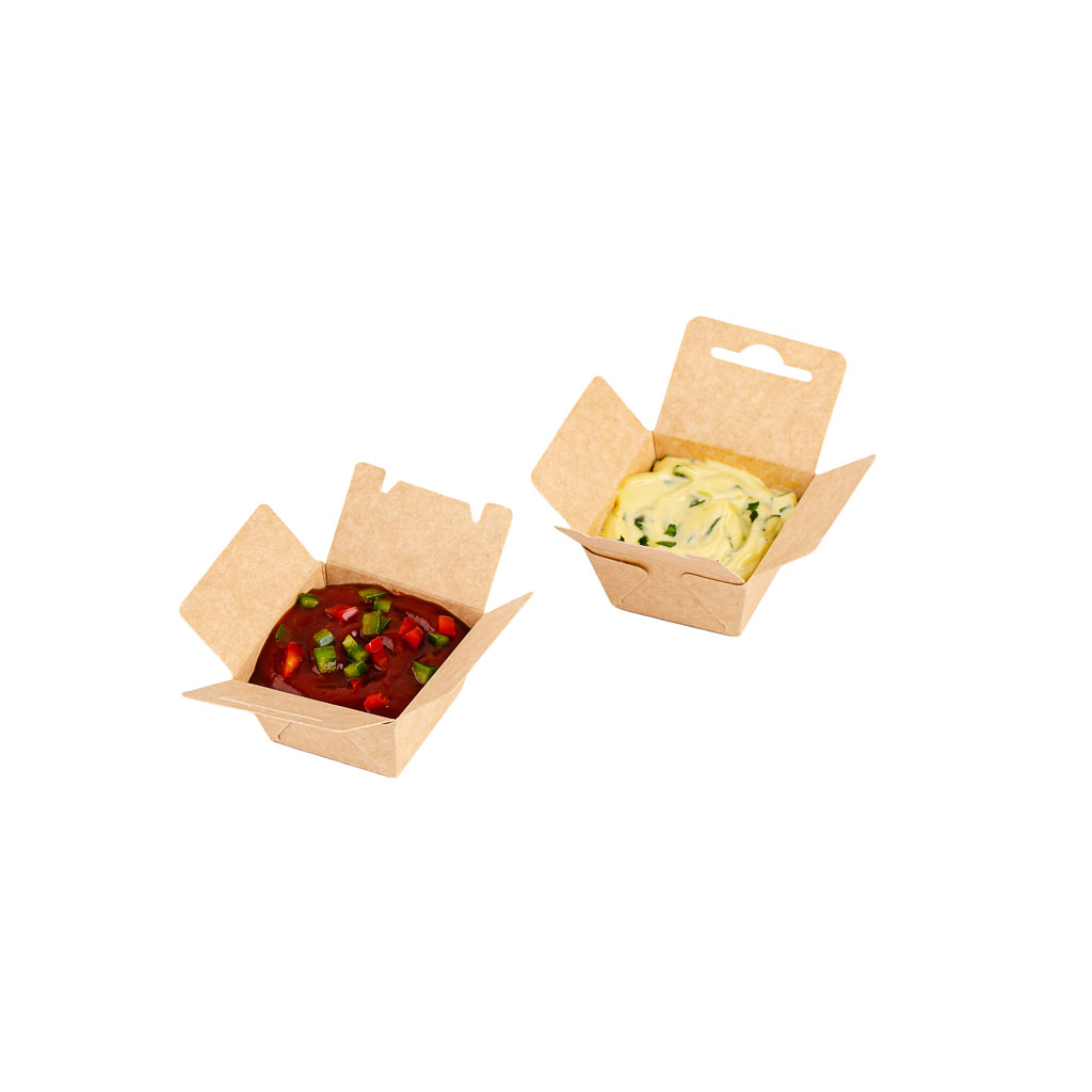 CONTENEDOR DELIVERY BIOHZ KRAFT MINI DIPPER C/TAPA 67CC (5*5*3CM) *700 UNID