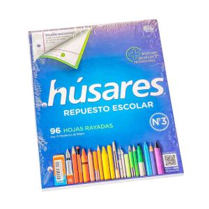 REPUESTO ESCOLAR HUSARES N°3 *96 HOJAS RAYADO (90GRS) (6229) *UNID.