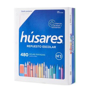 REPUESTO ESCOLAR HUSARES N°3.*480 HOJAS RAYADO (90GRS) (6231) *UNID.