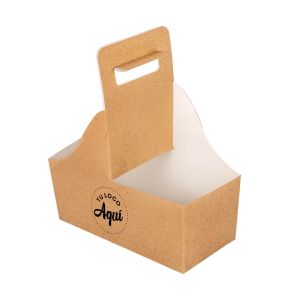 mEP PORTAVASOS VALIJA CARRY TRAY KRAFT/BLANCO PERSONALIZADO 2 VASOS (15*7.4*7CM) X UNIDAD