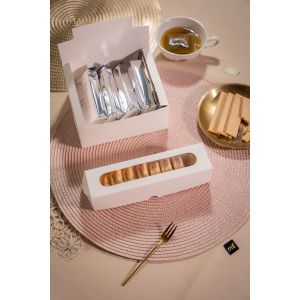 mEP CAJA PARA MACARONS 5-6 UNID CART. BLANCA PERSONALIZADO (20*5*5CM - VISOR) X UNIDAD