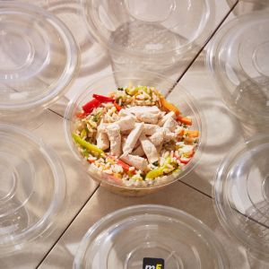 ENSALADERA REDONDA DPM PET CRISTAL  C/ TAPA 1100CC (16.5*9CM) *200UNID
