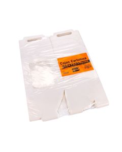 CAJA CARTULINA BLANCA PAN DULCE .3/4KG-1KG (15X15X19CM C/MANIJA Y VISOR) mE *25UNID