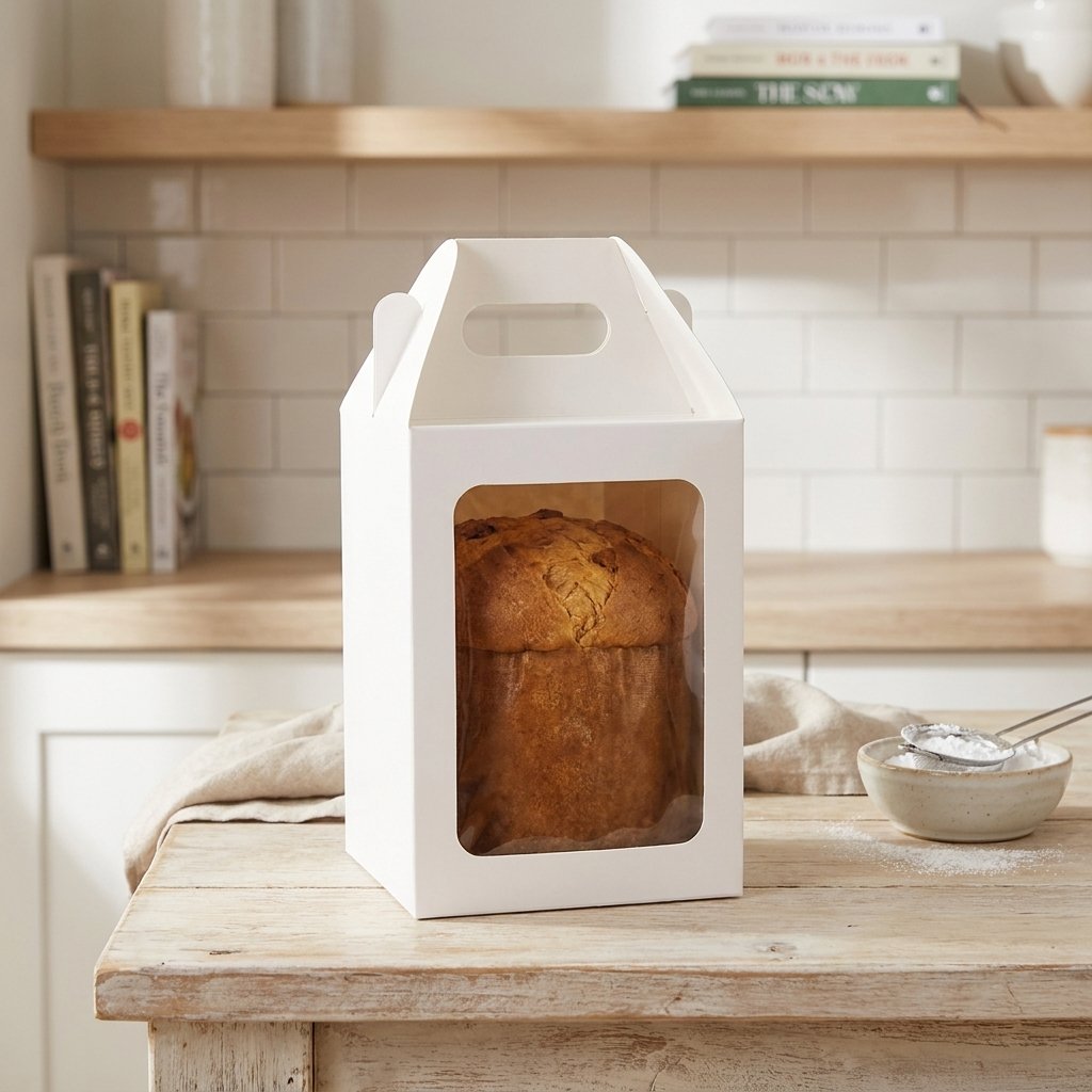 mEP CAJA PAN DULCE 1/2KG CART. BLANCA PERSONALIZADO (12*12*17CM - ASA Y VISOR) X UNIDAD
