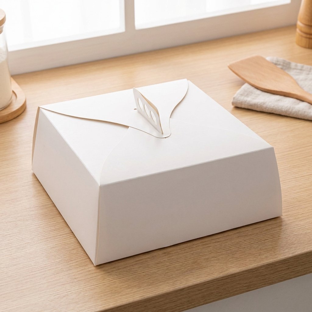 mEP CAJA PARA TORTA CART. BLANCA PERSONALIZADO (25*25*11CM - C/ASA) X UNIDAD