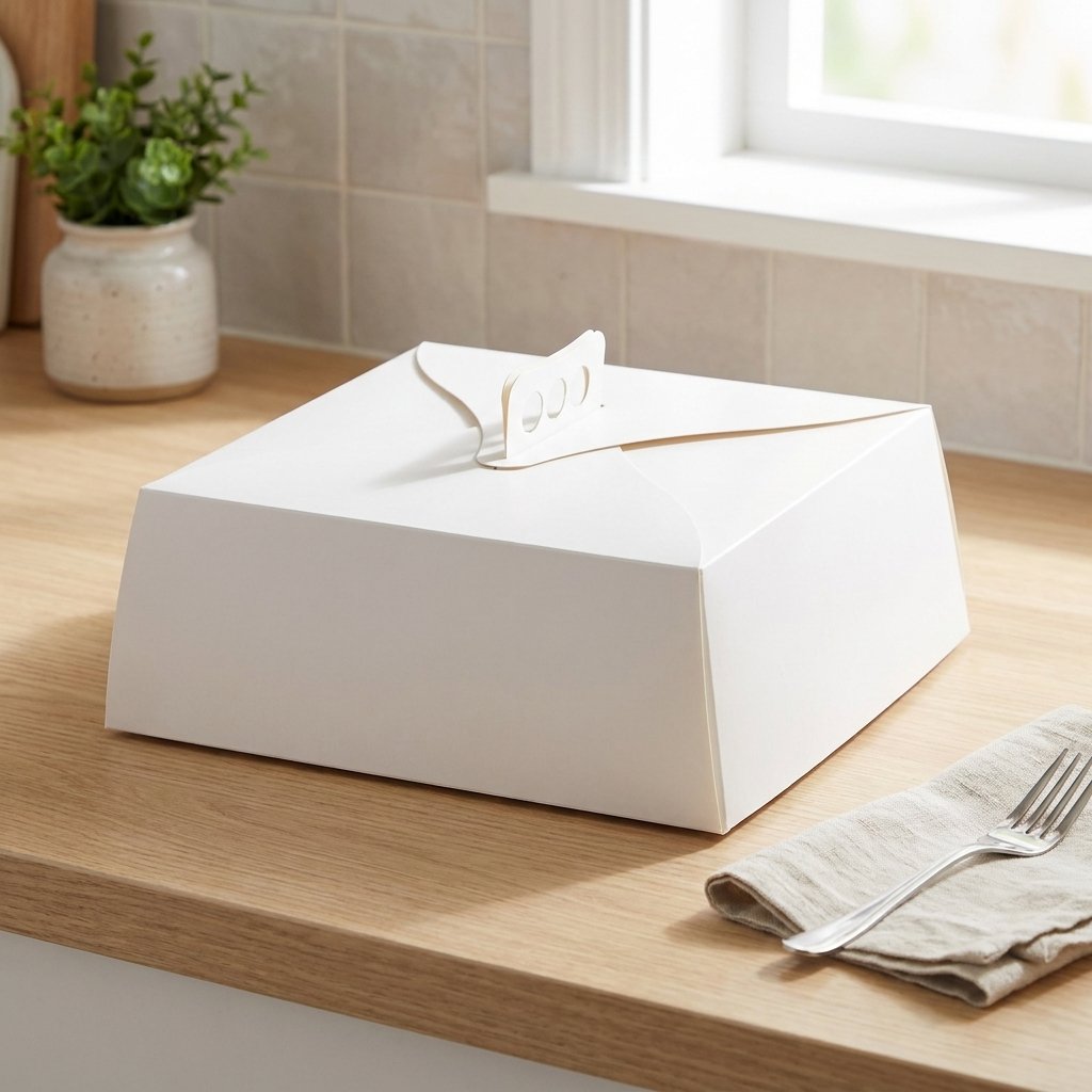mEP CAJA PARA TORTA CART. BLANCA PERSONALIZADO (30*30*11CM - C/ASA) X UNIDAD